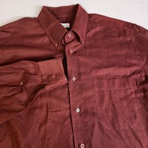 Brioni Cotton Cashmere Blend Button Down Made in Italy Burgundy Luxury XL Shirt